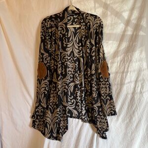 HEIMISH USA Black and Cream Cardigan with Brown elbow patches